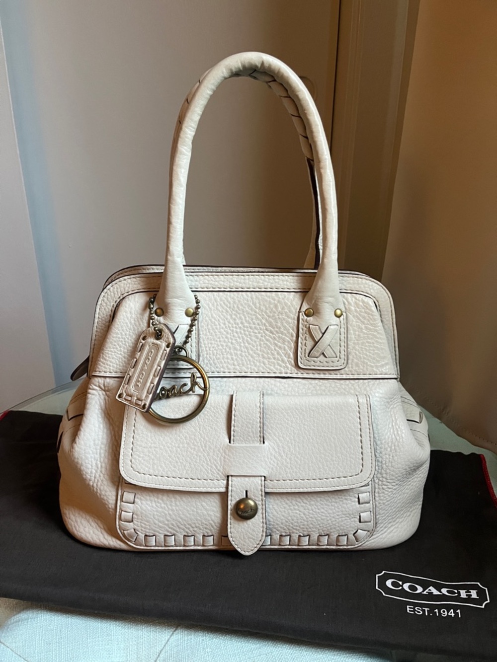 Rare Coach Thompson 65th Anniv Legacy Cream Pebbled Leather Satchel Shoulder Bag